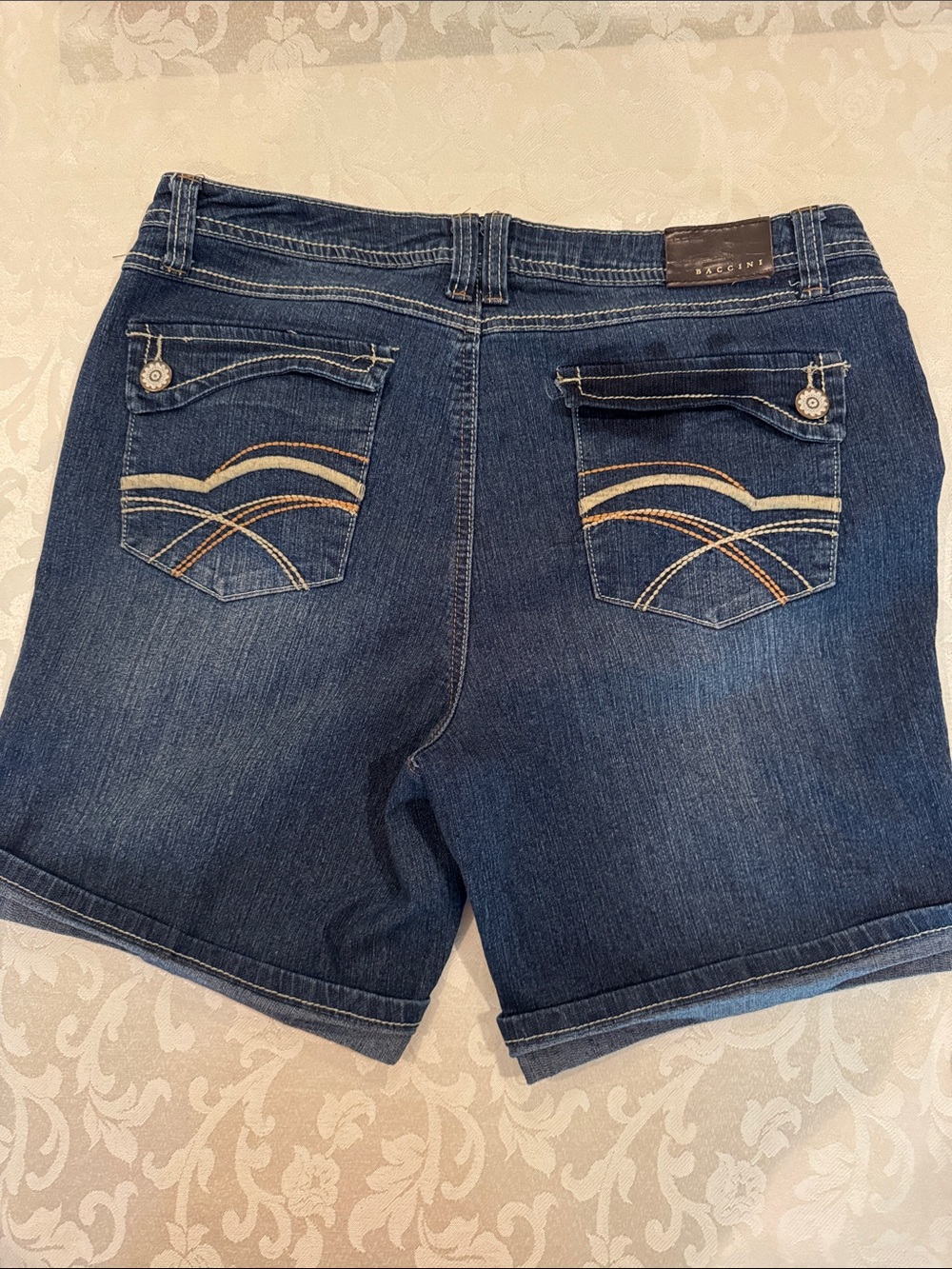 Baccini Dark Blue Denim Shorts with Contrast Pocket Stitching